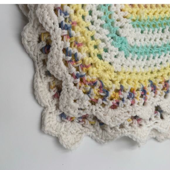 Afagan Crochet Pastel Colors of Yellow Pink Green Blue Scalloped Edge - Picture 3 of 4